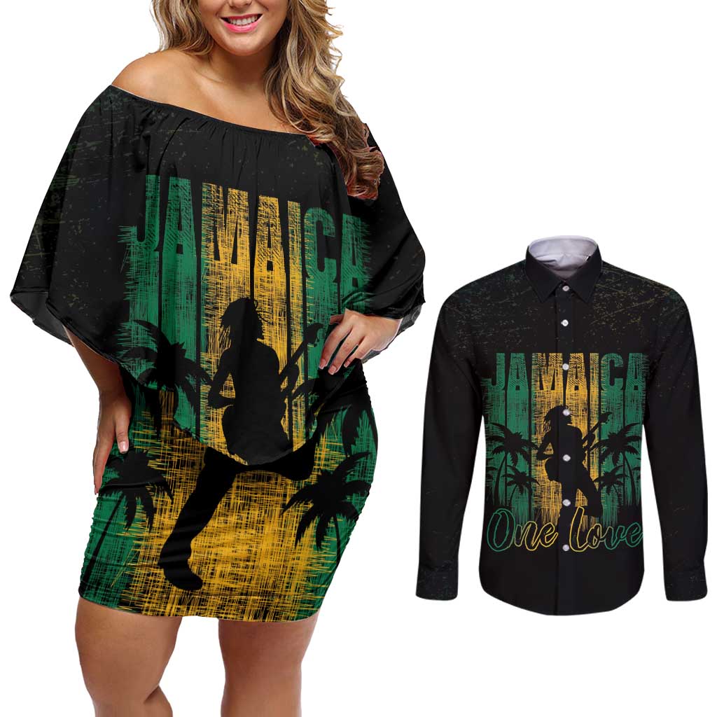 Jamaica One Love Grunge Couples Matching Off Shoulder Short Dress and Long Sleeve Button Shirt Jamrock - Wonder Print Shop