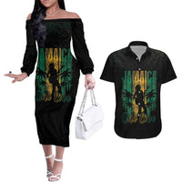 Jamaica One Love Grunge Couples Matching Off The Shoulder Long Sleeve Dress and Hawaiian Shirt Jamrock - Wonder Print Shop