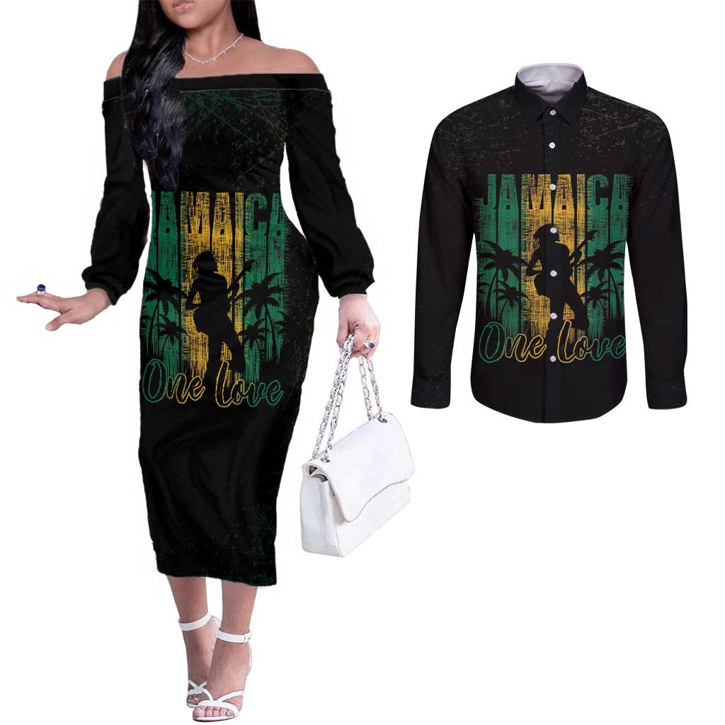 Jamaica One Love Grunge Couples Matching Off The Shoulder Long Sleeve Dress and Long Sleeve Button Shirt Jamrock - Wonder Print Shop