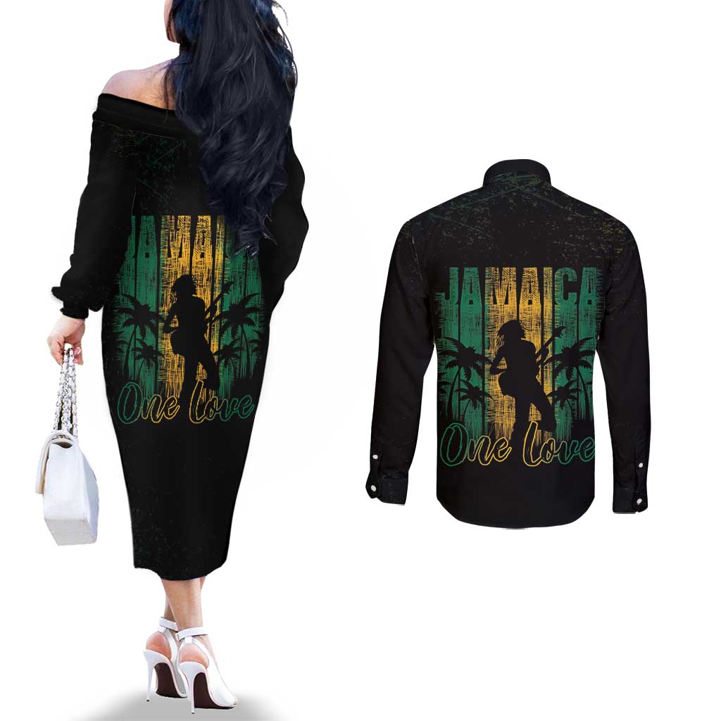 Jamaica One Love Grunge Couples Matching Off The Shoulder Long Sleeve Dress and Long Sleeve Button Shirt Jamrock - Wonder Print Shop