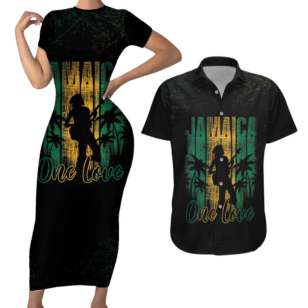 Jamaica One Love Grunge Couples Matching Short Sleeve Bodycon Dress and Hawaiian Shirt Jamrock - Wonder Print Shop