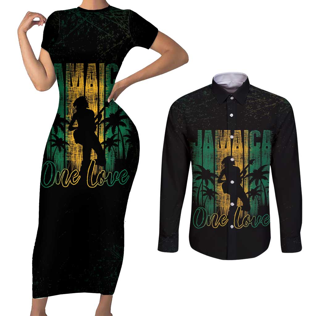 Jamaica One Love Grunge Couples Matching Short Sleeve Bodycon Dress and Long Sleeve Button Shirt Jamrock - Wonder Print Shop