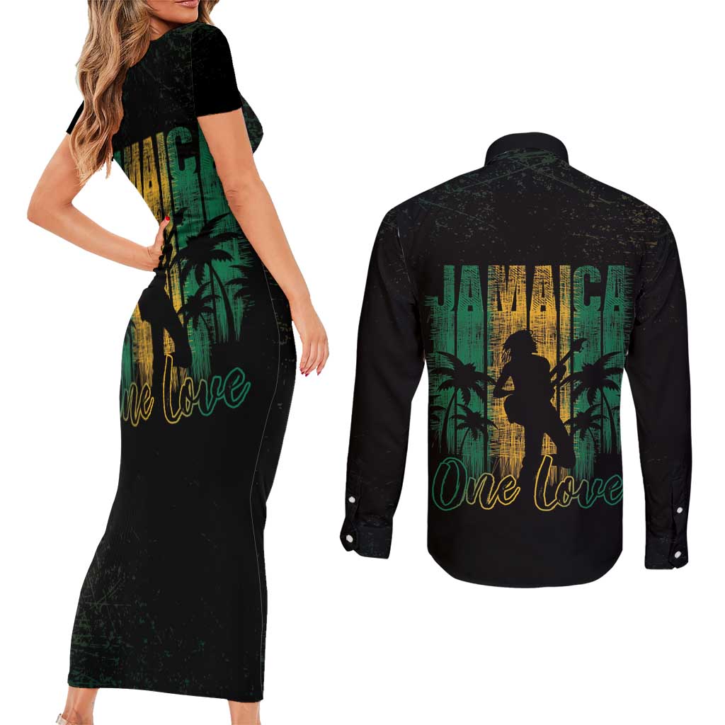 Jamaica One Love Grunge Couples Matching Short Sleeve Bodycon Dress and Long Sleeve Button Shirt Jamrock - Wonder Print Shop