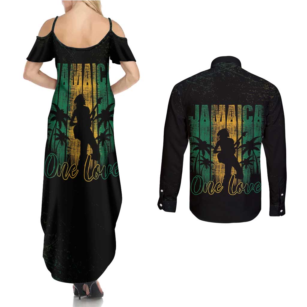 Jamaica One Love Grunge Couples Matching Summer Maxi Dress and Long Sleeve Button Shirt Jamrock - Wonder Print Shop