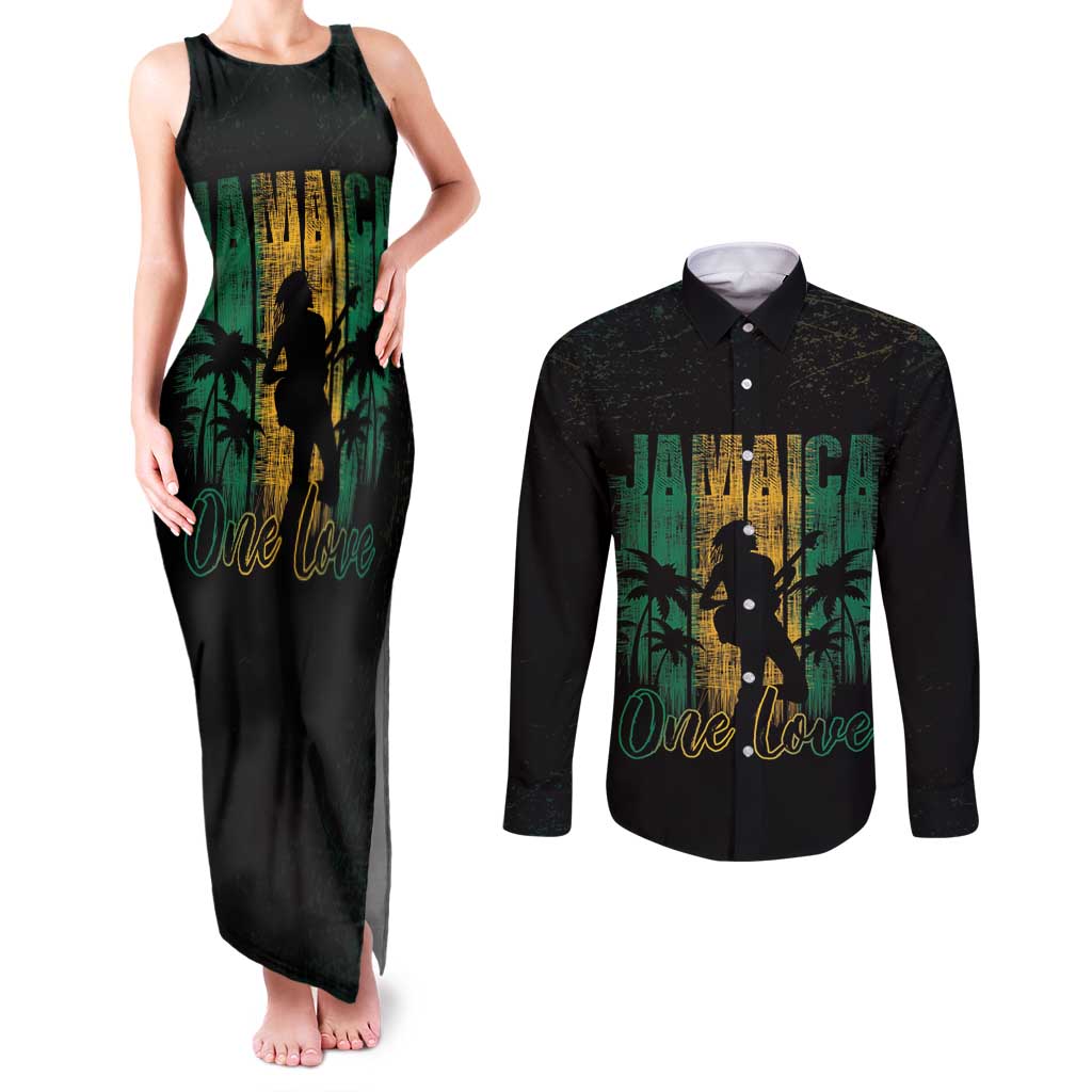 Jamaica One Love Grunge Couples Matching Tank Maxi Dress and Long Sleeve Button Shirt Jamrock - Wonder Print Shop