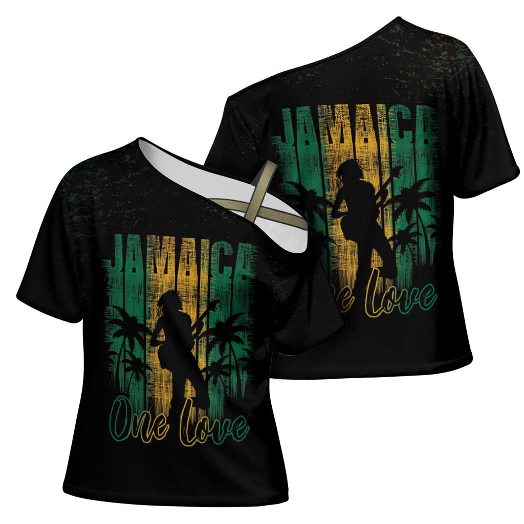 Jamaica One Love Grunge Cross Shoulder Shirt Jamrock - Wonder Print Shop