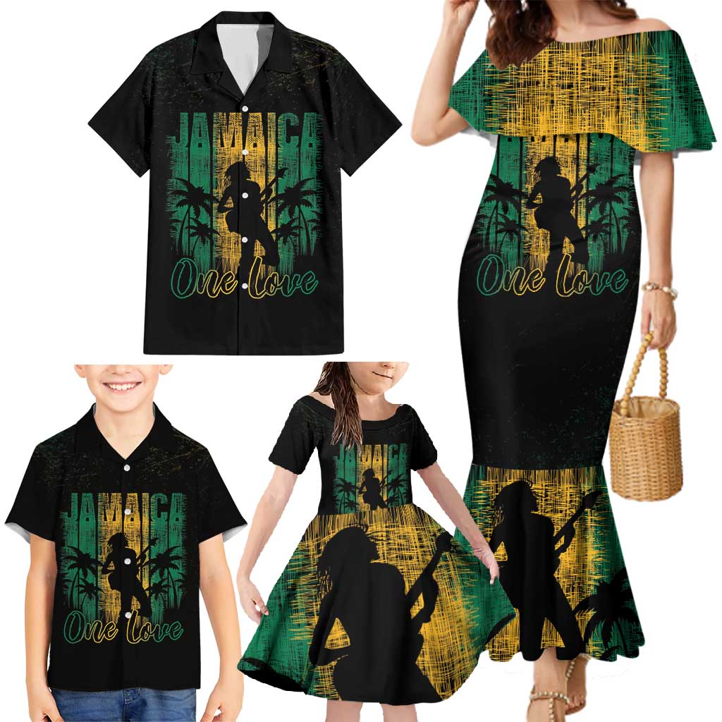 Jamaica One Love Grunge Family Matching Mermaid Dress and Hawaiian Shirt Jamrock - Wonder Print Shop