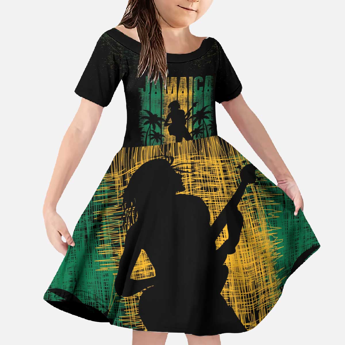 Jamaica One Love Grunge Family Matching Off The Shoulder Long Sleeve Dress and Hawaiian Shirt Jamrock - Wonder Print Shop