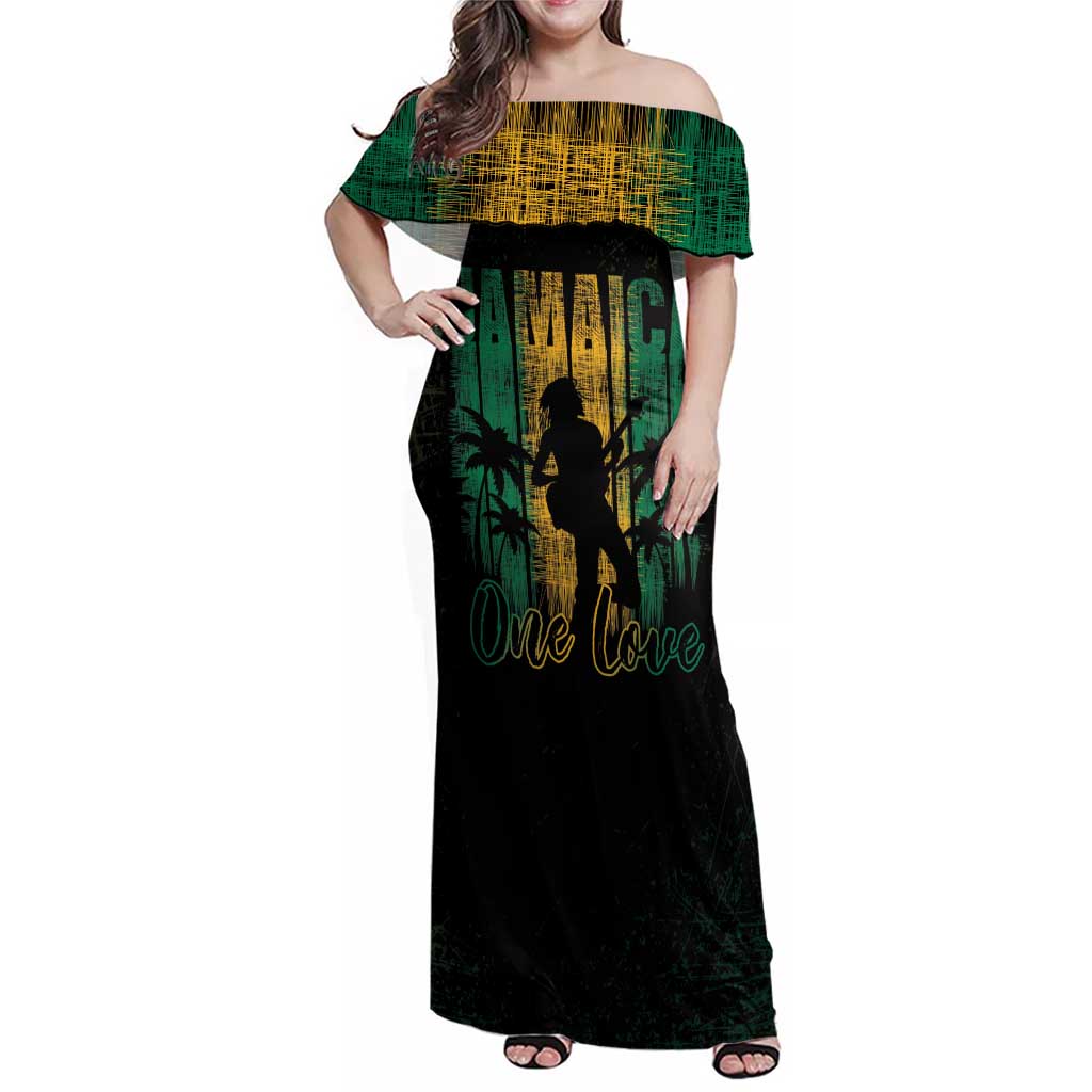 Jamaica One Love Grunge Family Matching Off Shoulder Maxi Dress and Hawaiian Shirt Jamrock - Wonder Print Shop