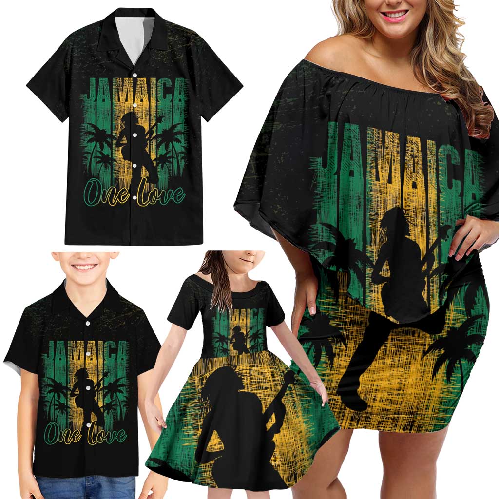 Jamaica One Love Grunge Family Matching Off Shoulder Short Dress and Hawaiian Shirt Jamrock - Wonder Print Shop