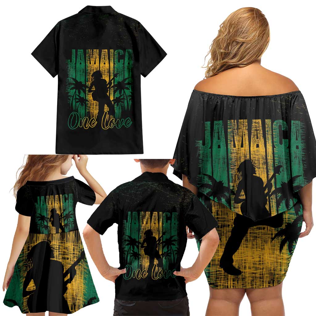 Jamaica One Love Grunge Family Matching Off Shoulder Short Dress and Hawaiian Shirt Jamrock - Wonder Print Shop