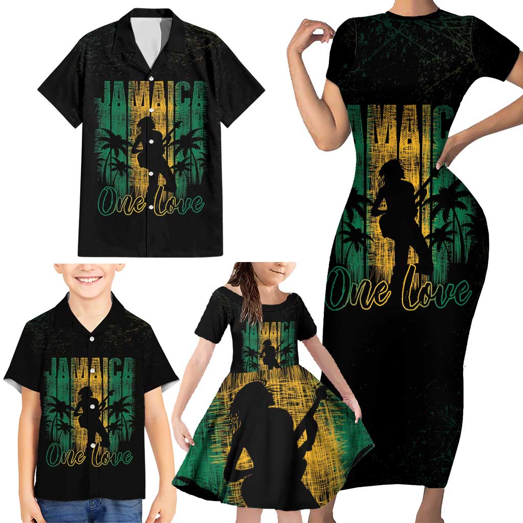 Jamaica One Love Grunge Family Matching Short Sleeve Bodycon Dress and Hawaiian Shirt Jamrock - Wonder Print Shop