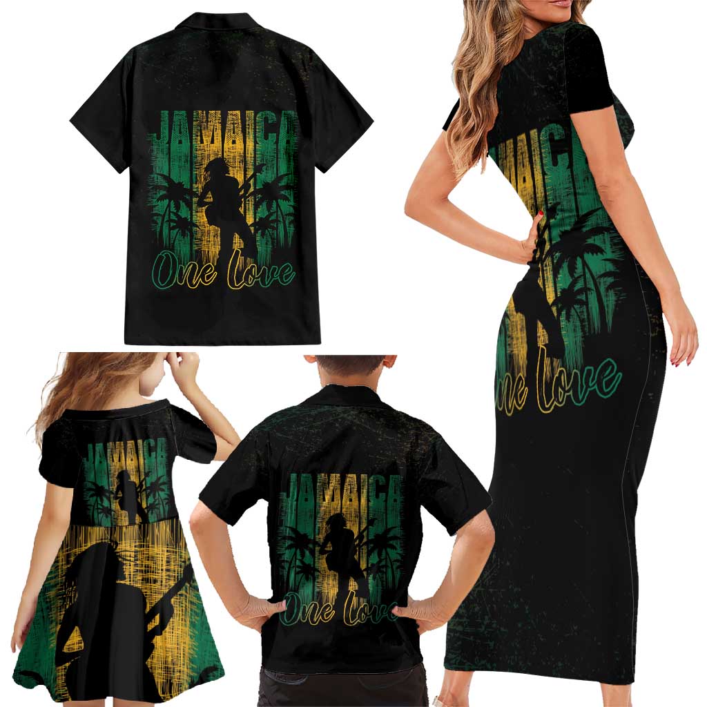Jamaica One Love Grunge Family Matching Short Sleeve Bodycon Dress and Hawaiian Shirt Jamrock - Wonder Print Shop