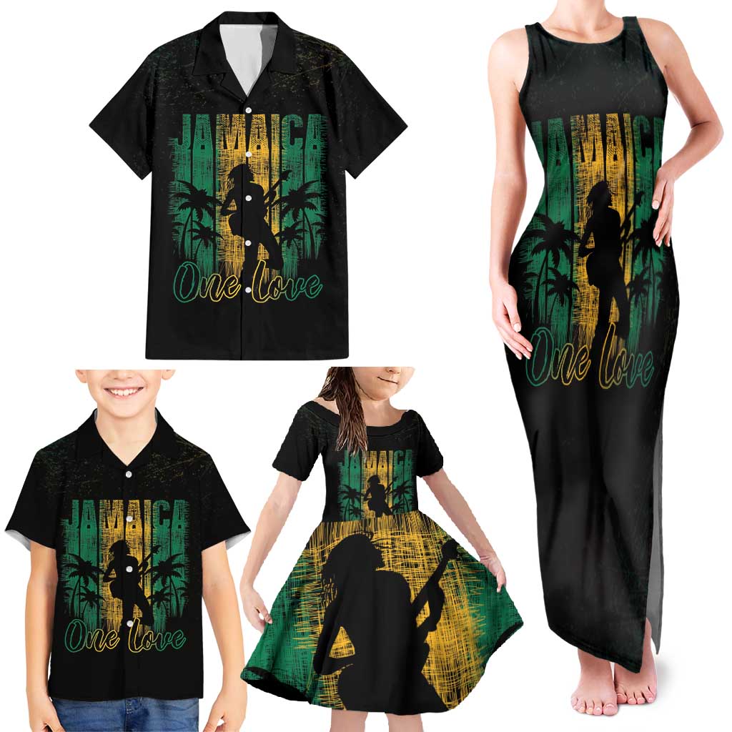 Jamaica One Love Grunge Family Matching Tank Maxi Dress and Hawaiian Shirt Jamrock - Wonder Print Shop