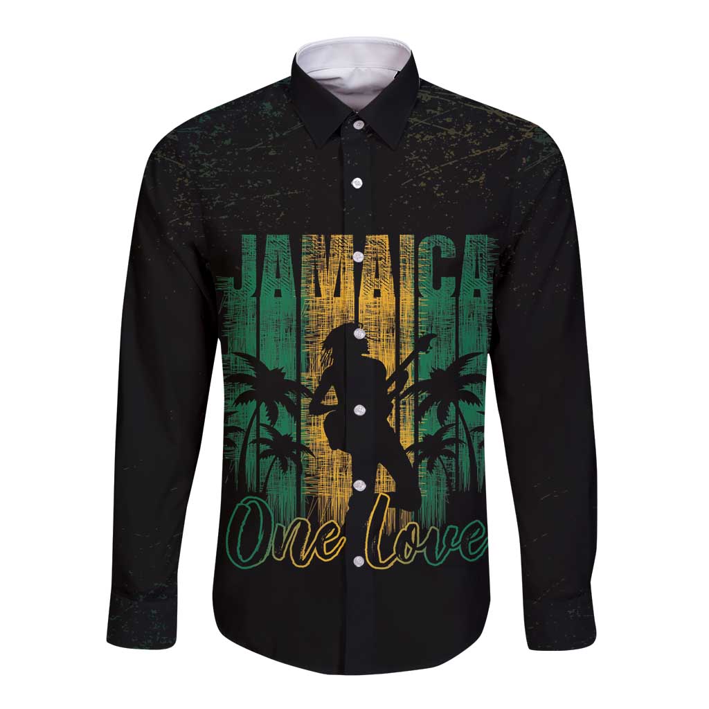 Jamaica One Love Grunge Long Sleeve Button Shirt Jamrock - Wonder Print Shop