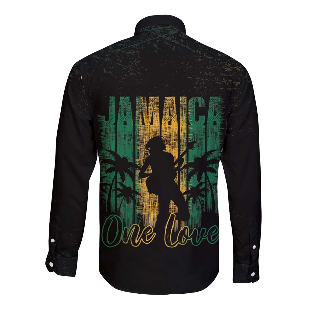 Jamaica One Love Grunge Long Sleeve Button Shirt Jamrock - Wonder Print Shop