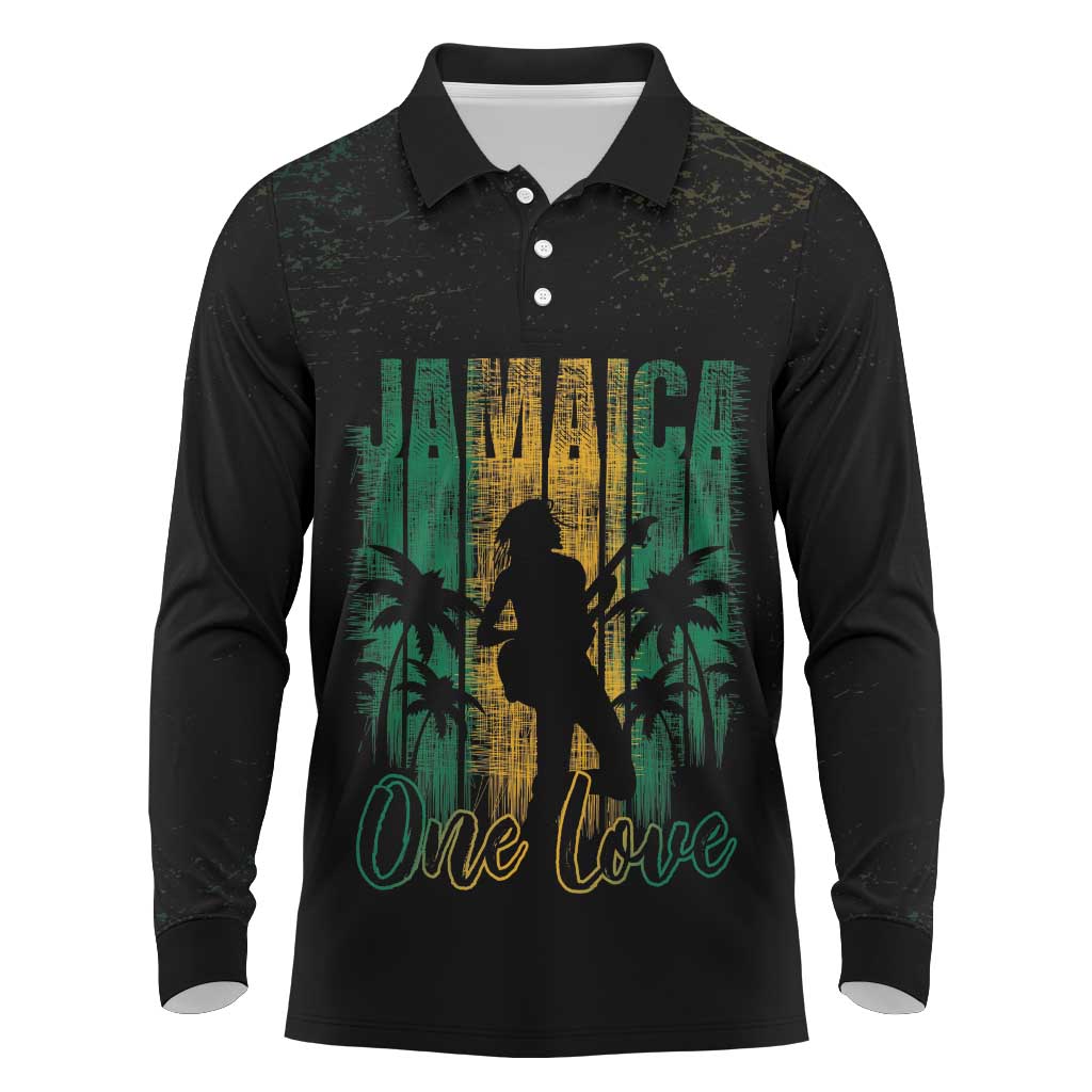 Jamaica One Love Grunge Long Sleeve Polo Shirt Jamrock - Wonder Print Shop