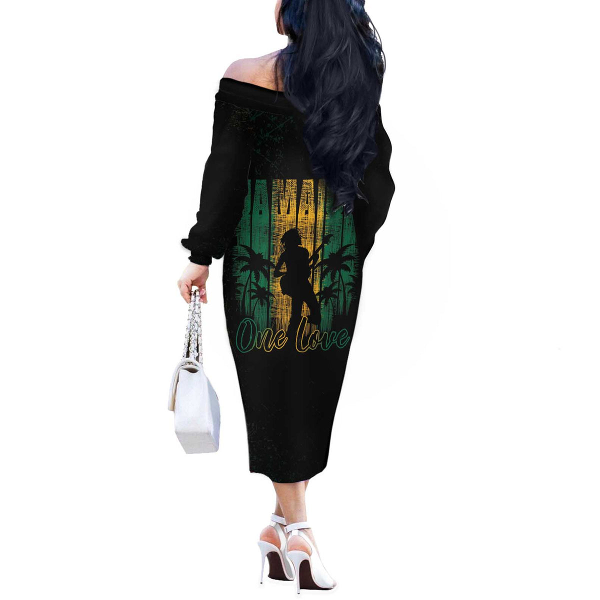 Jamaica One Love Grunge Off The Shoulder Long Sleeve Dress Jamrock - Wonder Print Shop