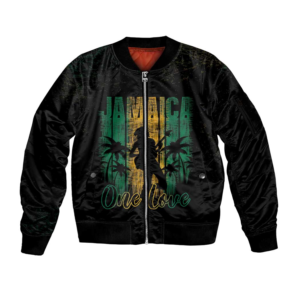 Jamaica One Love Grunge Sleeve Zip Bomber Jacket Jamrock - Wonder Print Shop