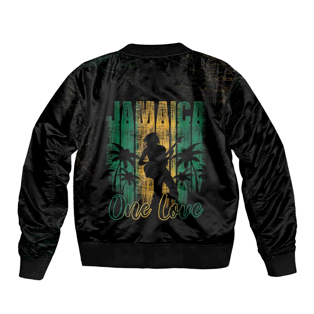 Jamaica One Love Grunge Sleeve Zip Bomber Jacket Jamrock - Wonder Print Shop