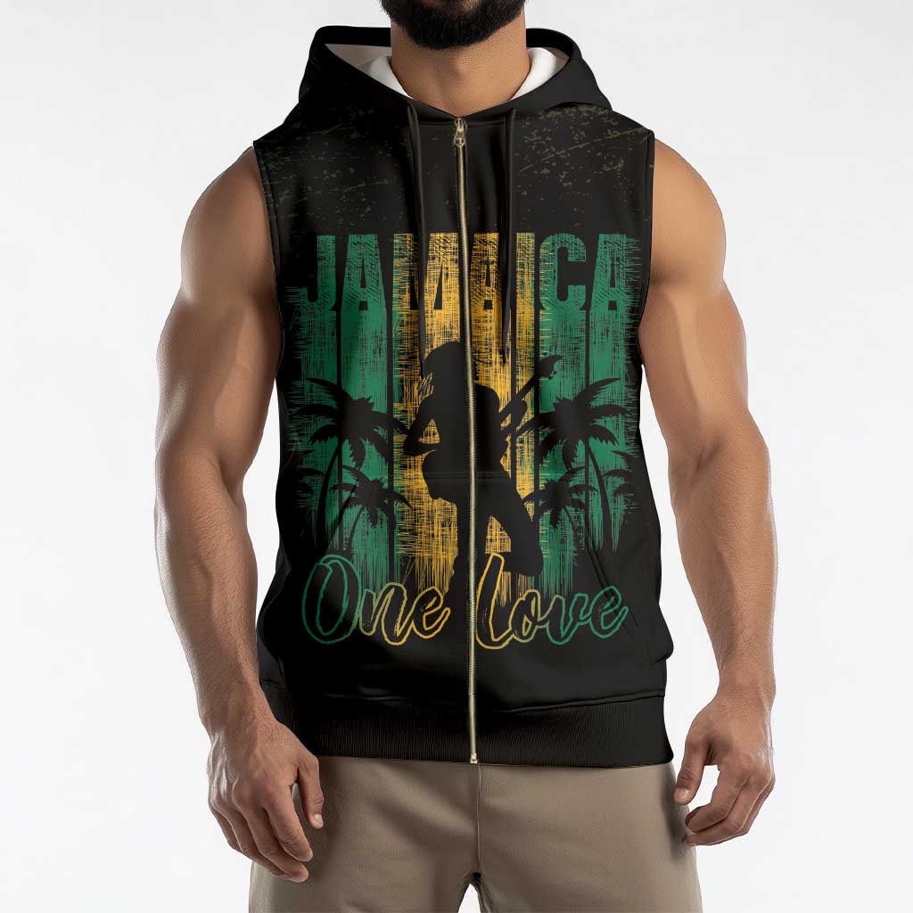 Jamaica One Love Grunge Sleeveless Zip Hoodie Jamrock - Wonder Print Shop