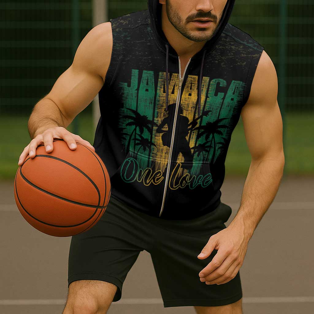 Jamaica One Love Grunge Sleeveless Zip Hoodie Jamrock - Wonder Print Shop