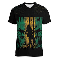 Jamaica One Love Grunge Women V-Neck T-Shirt Jamrock - Wonder Print Shop