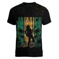 Jamaica One Love Grunge Women V-Neck T-Shirt Jamrock - Wonder Print Shop