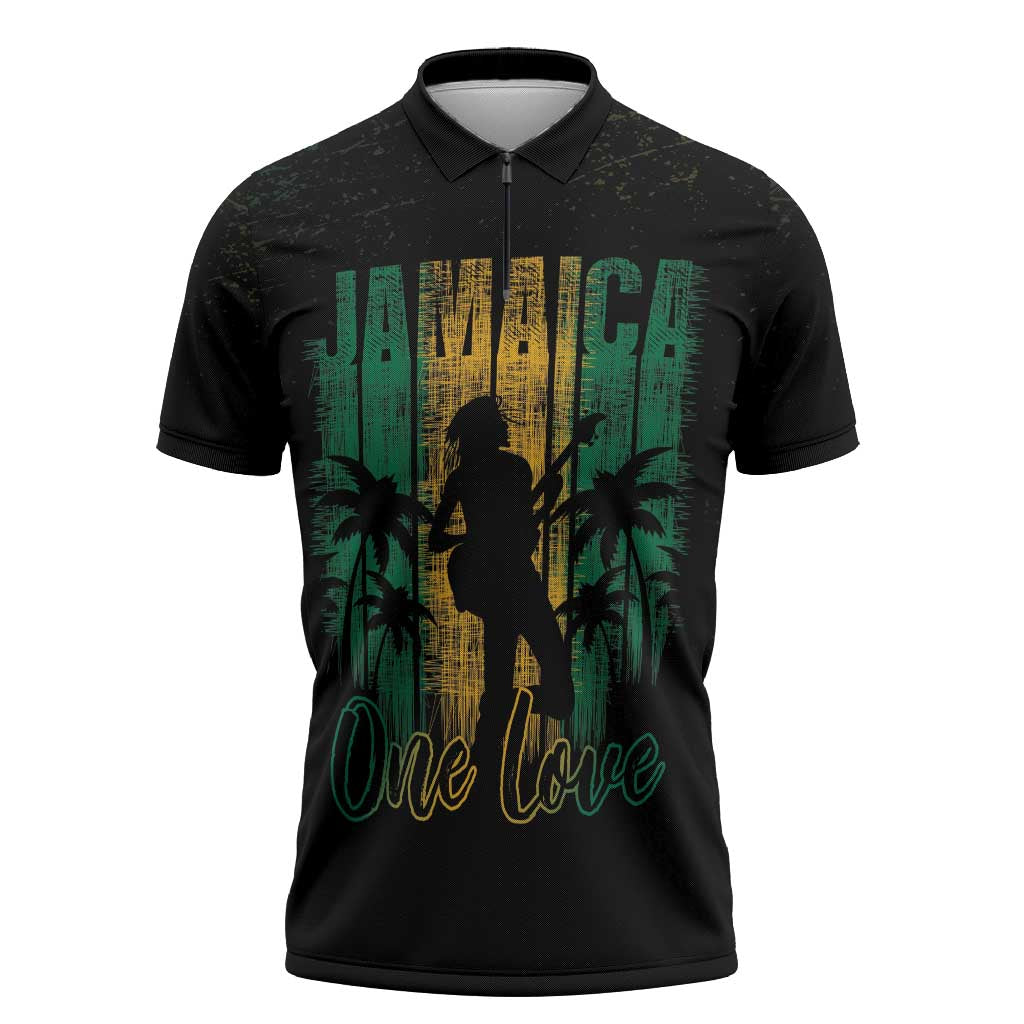 Jamaica One Love Grunge Zipper Polo Shirt Jamrock - Wonder Print Shop