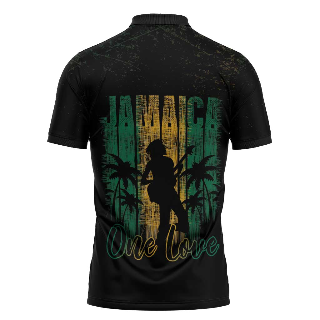 Jamaica One Love Grunge Zipper Polo Shirt Jamrock - Wonder Print Shop