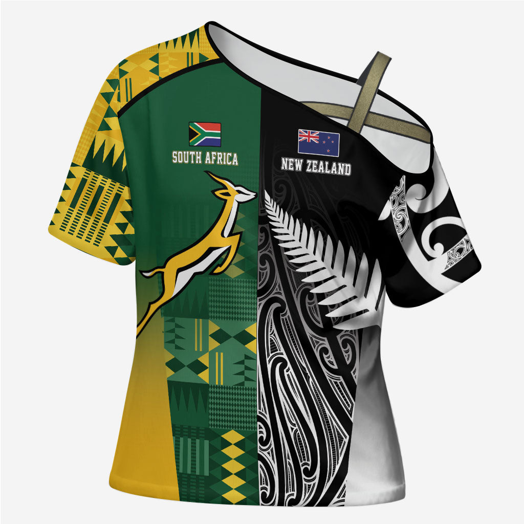 Custom Rugby South Africa New Zealand Greatest Rivals Cross Shoulder Shirt Tribal Motifs