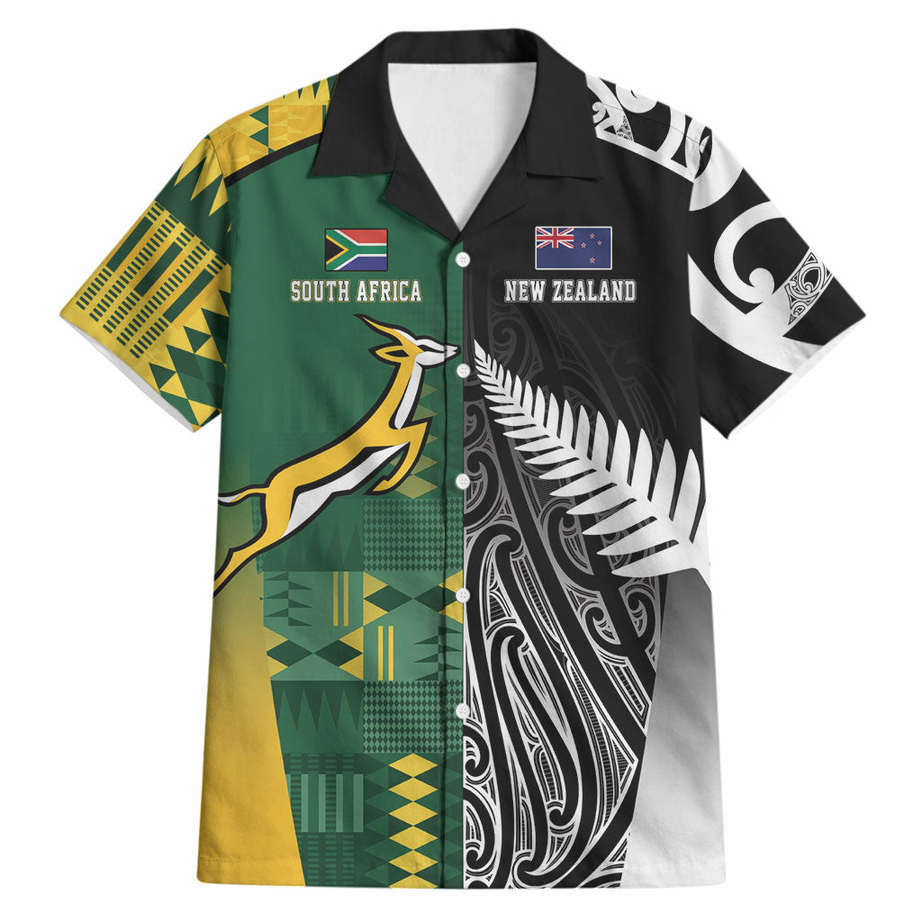 Custom Rugby South Africa New Zealand Greatest Rivals Hawaiian Shirt Tribal Motifs
