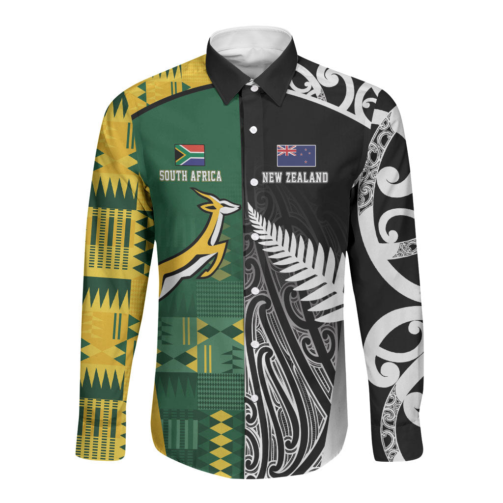 Custom Rugby South Africa New Zealand Greatest Rivals Long Sleeve Button Shirt Tribal Motifs