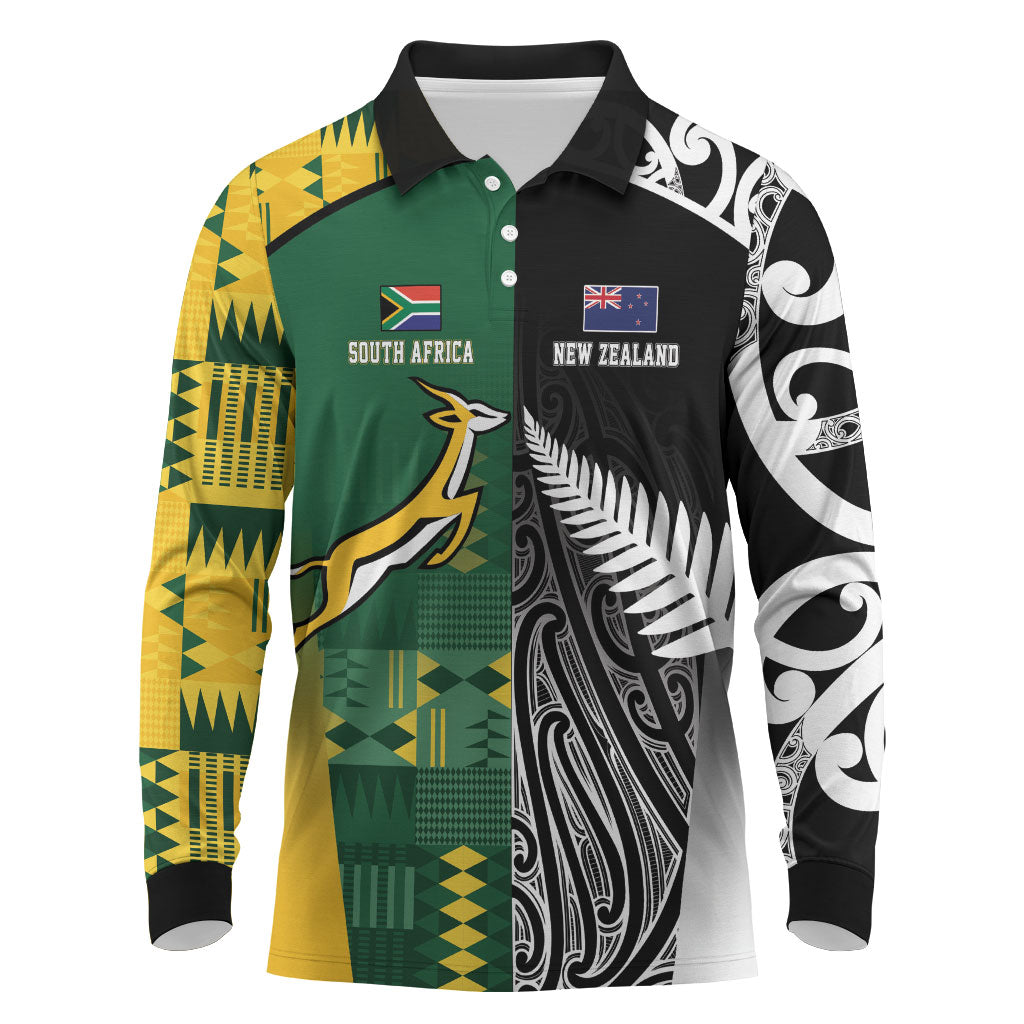 Custom Rugby South Africa New Zealand Greatest Rivals Long Sleeve Polo Shirt Tribal Motifs