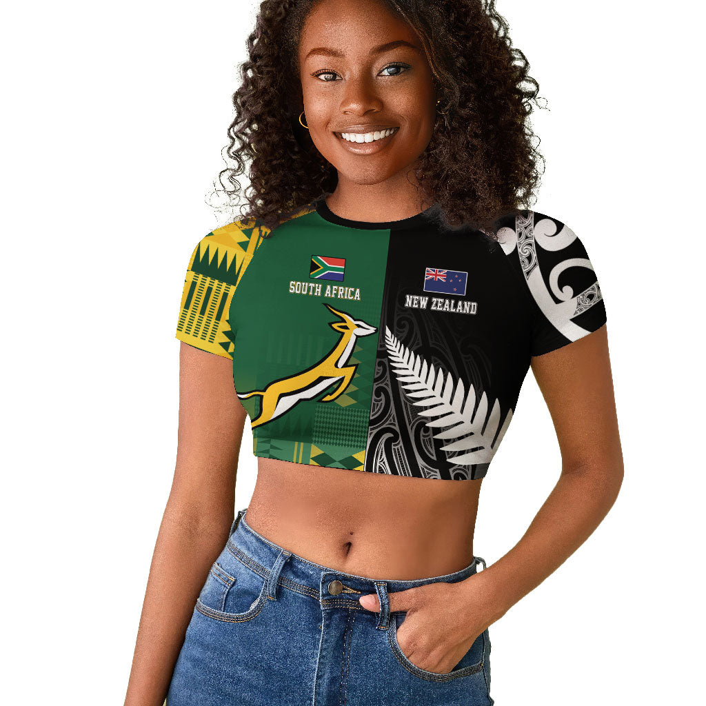 Custom Rugby South Africa New Zealand Greatest Rivals Raglan Cropped T shirt Tribal Motifs