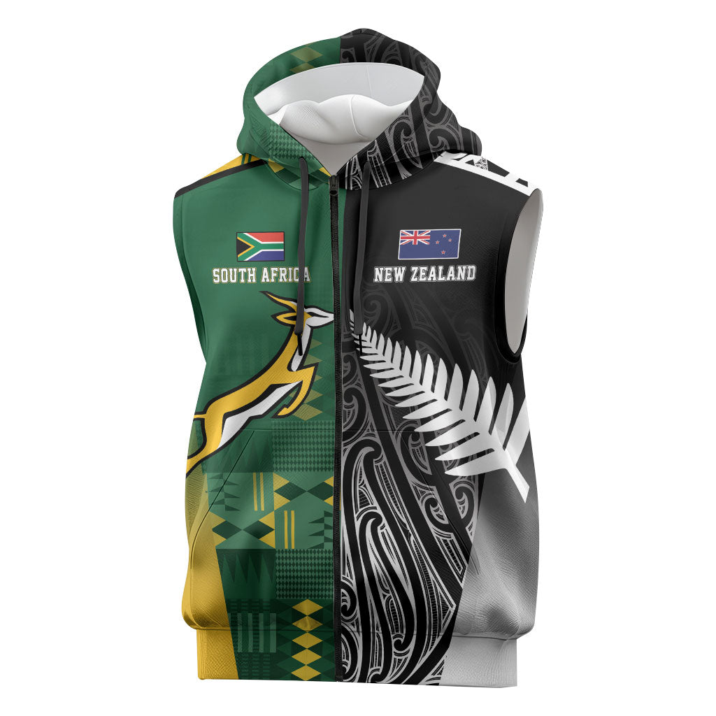 Custom Rugby South Africa New Zealand Greatest Rivals Sleeveless Zip Hoodie Tribal Motifs