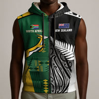 Custom Rugby South Africa New Zealand Greatest Rivals Sleeveless Zip Hoodie Tribal Motifs