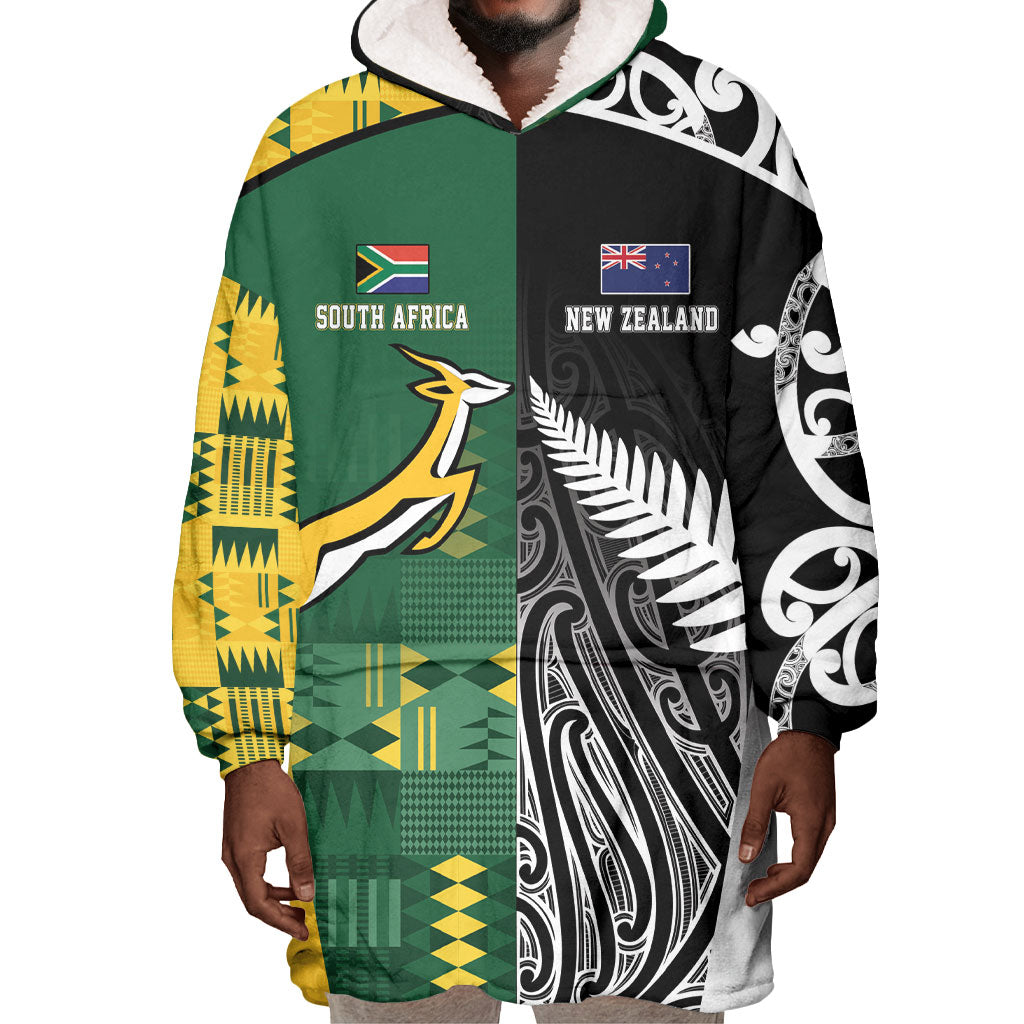 Custom Rugby South Africa New Zealand Greatest Rivals Wearable Blanket Hoodie Tribal Motifs