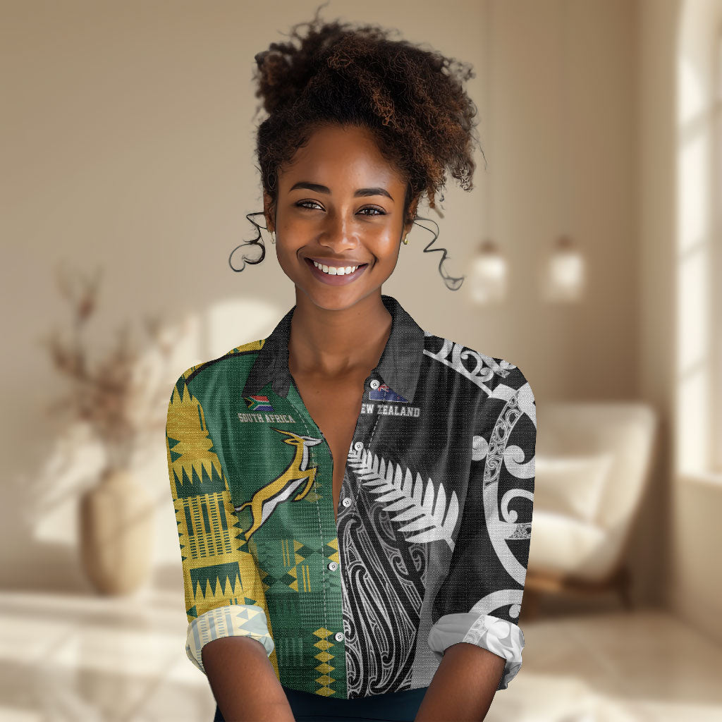 Custom Rugby South Africa New Zealand Greatest Rivals Women Casual Shirt Tribal Motifs