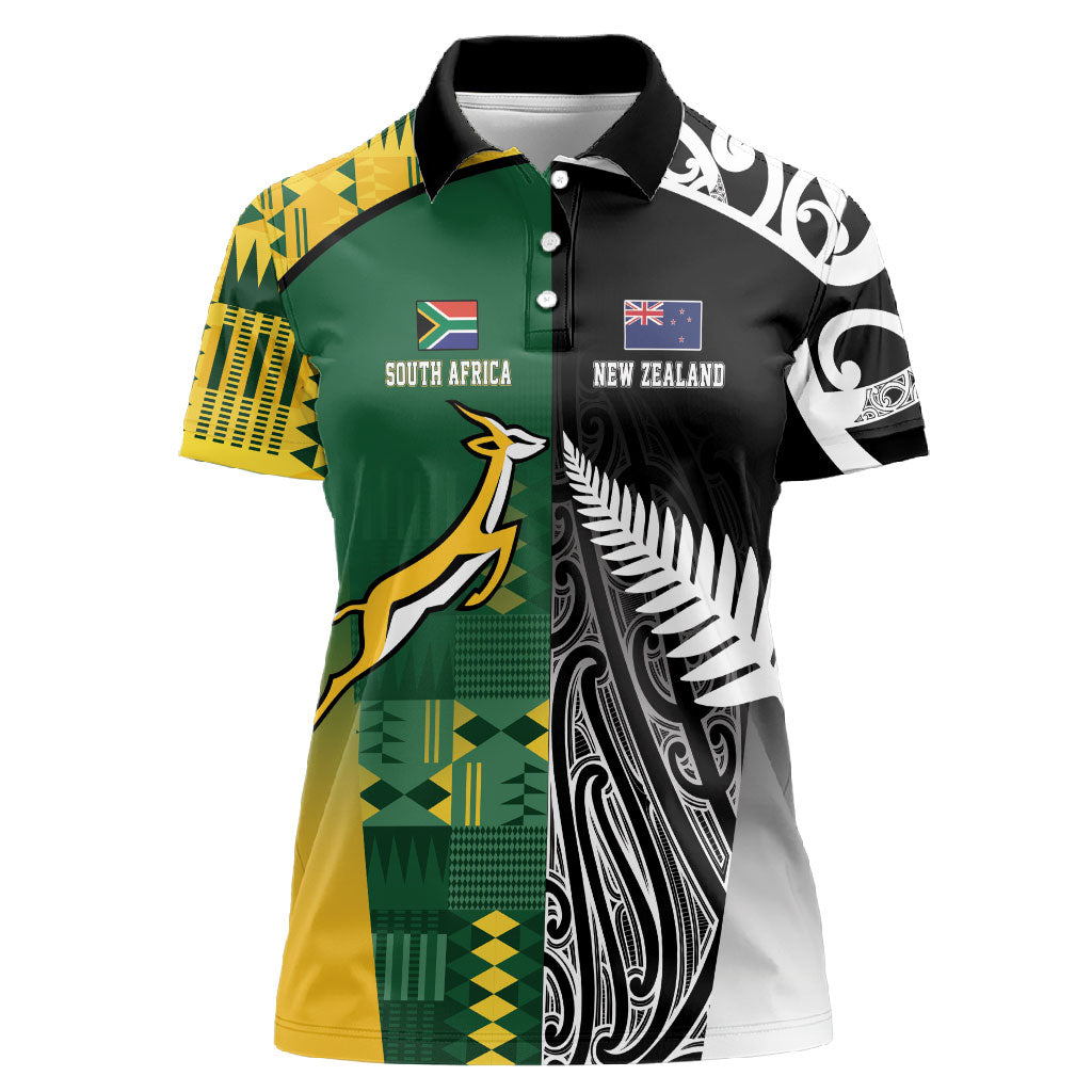 Custom Rugby South Africa New Zealand Greatest Rivals Women Polo Shirt Tribal Motifs