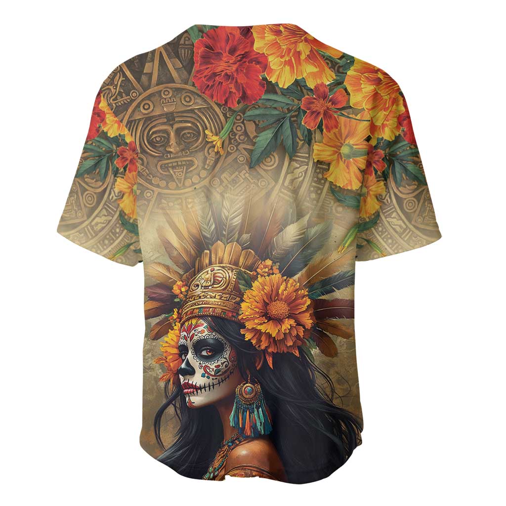 Dia de Los Muertos Mexico Baseball Jersey Aztec Goddess Mictecacihuatl LT7 - Wonder Print Shop