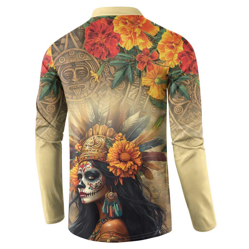 Dia de Los Muertos Mexico Button Sweatshirt Aztec Goddess Mictecacihuatl LT7 - Wonder Print Shop