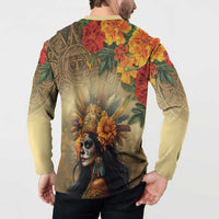 Dia de Los Muertos Mexico Button Sweatshirt Aztec Goddess Mictecacihuatl LT7 - Wonder Print Shop