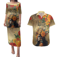 Dia de Los Muertos Mexico Couples Matching Puletasi and Hawaiian Shirt Aztec Goddess Mictecacihuatl LT7 - Wonder Print Shop