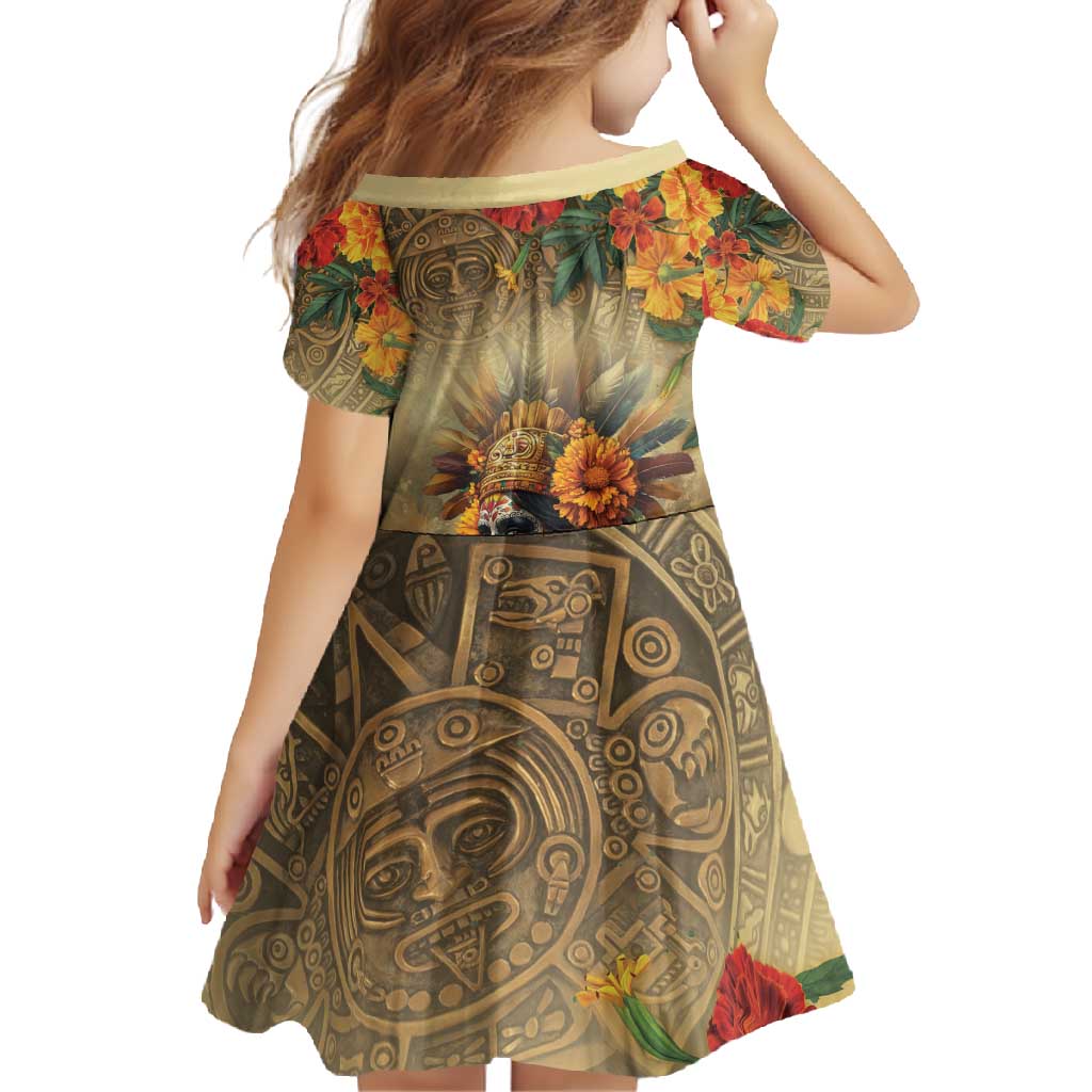 Dia de Los Muertos Mexico Family Matching Long Sleeve Bodycon Dress and Hawaiian Shirt Aztec Goddess Mictecacihuatl LT7 - Wonder Print Shop