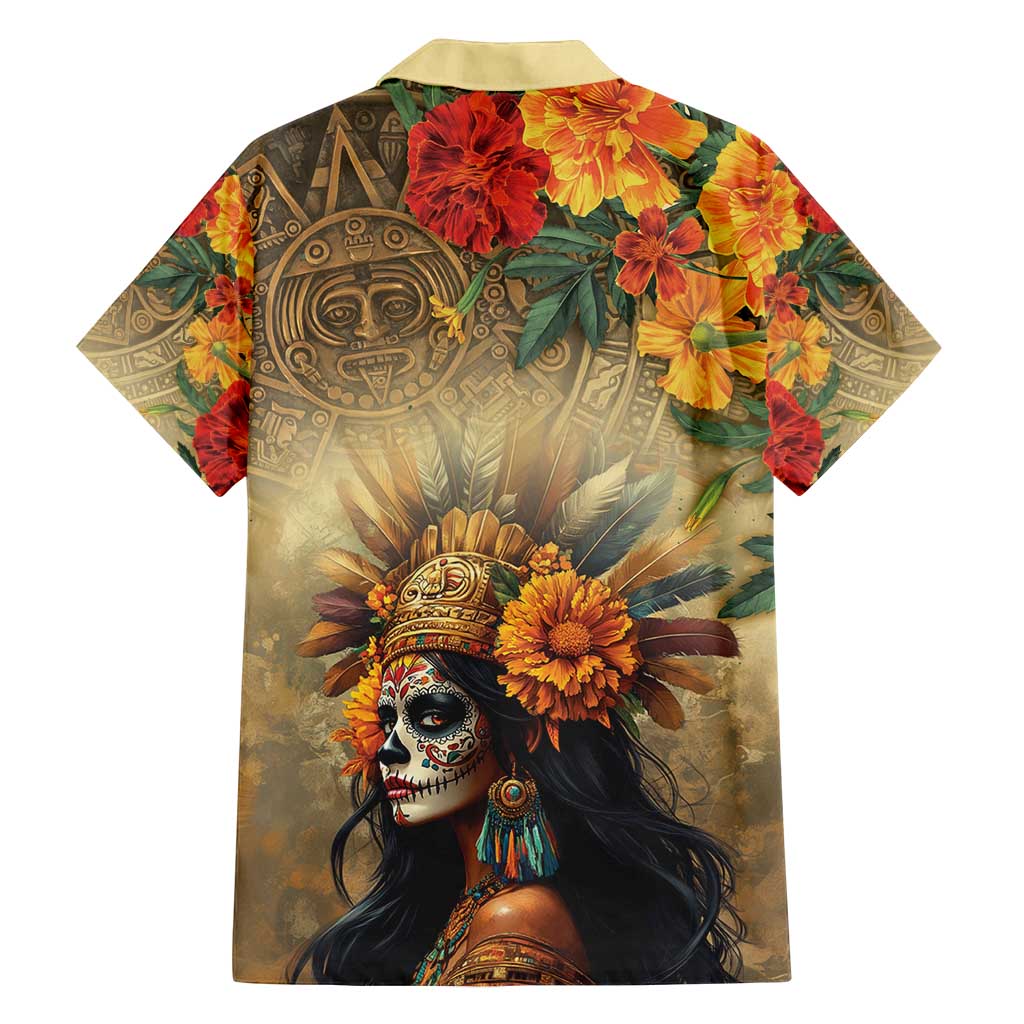 Dia de Los Muertos Mexico Family Matching Long Sleeve Bodycon Dress and Hawaiian Shirt Aztec Goddess Mictecacihuatl LT7 - Wonder Print Shop