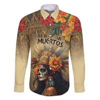 Dia de Los Muertos Mexico Family Matching Long Sleeve Bodycon Dress and Hawaiian Shirt Aztec Goddess Mictecacihuatl LT7 - Wonder Print Shop
