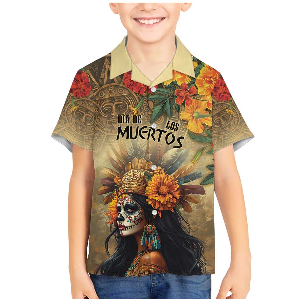Dia de Los Muertos Mexico Family Matching Mermaid Dress and Hawaiian Shirt Aztec Goddess Mictecacihuatl LT7 - Wonder Print Shop