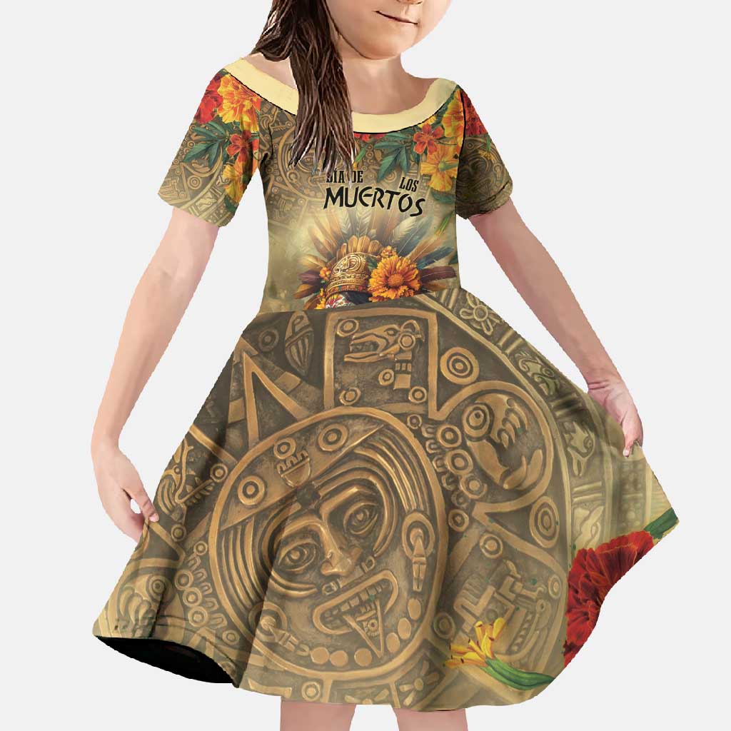 Dia de Los Muertos Mexico Family Matching Off Shoulder Maxi Dress and Hawaiian Shirt Aztec Goddess Mictecacihuatl LT7 - Wonder Print Shop
