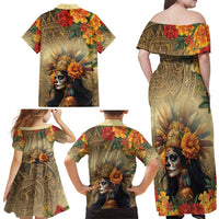 Dia de Los Muertos Mexico Family Matching Off Shoulder Maxi Dress and Hawaiian Shirt Aztec Goddess Mictecacihuatl LT7 - Wonder Print Shop